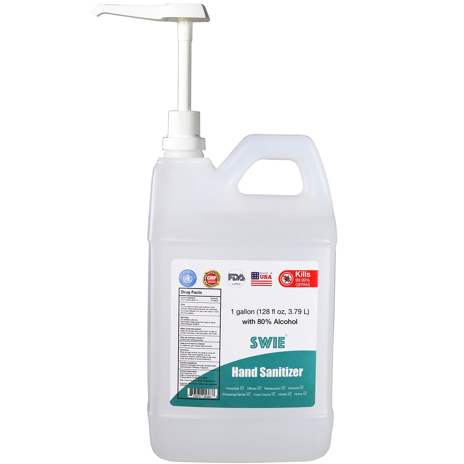 Hand Sanitizer With Pump, One Gallon (128 fl oz, 3.79L)